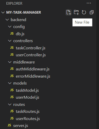 Backend file tree for the application