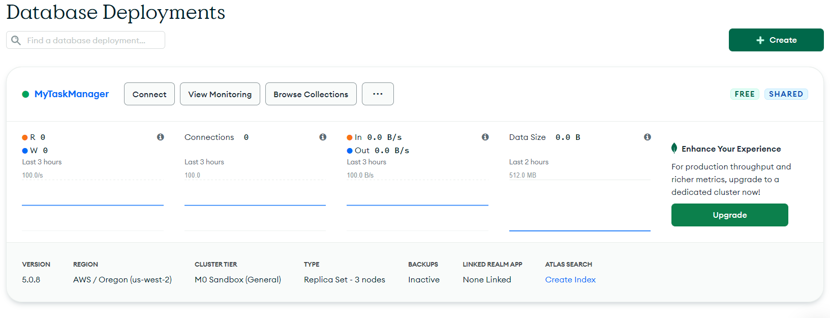 MongoDB database dashboard screen