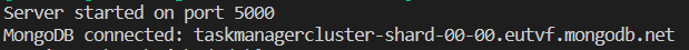 Server running in the terminal