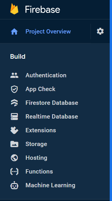 Firebase Build menu