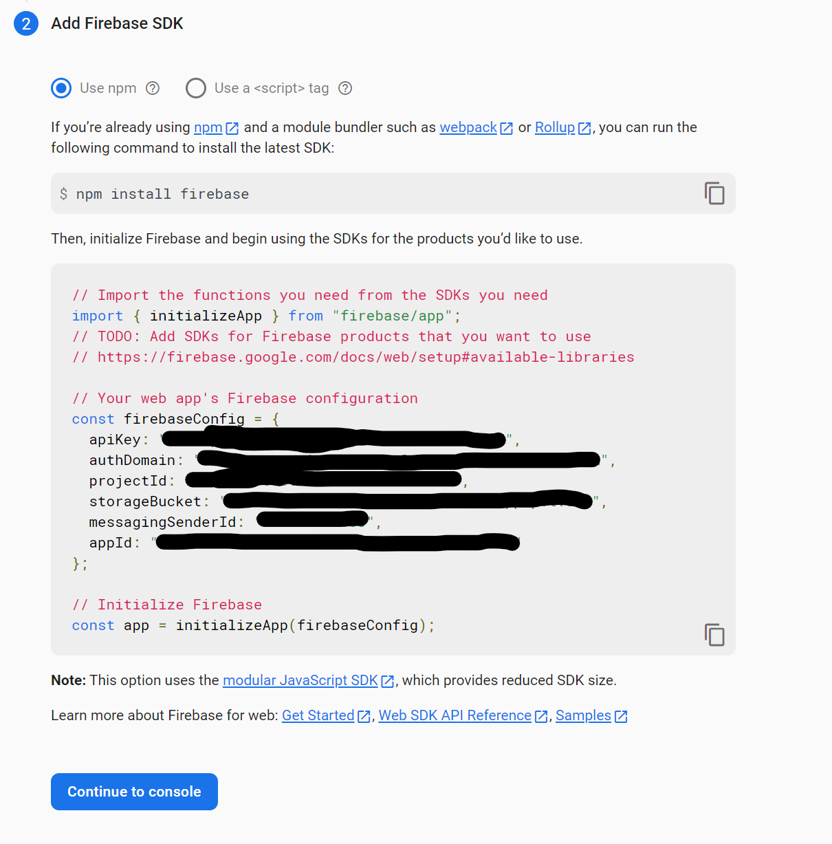 Firebase config variables screen
