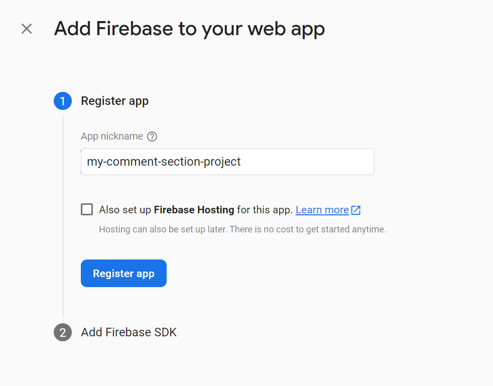Firebase Register App page