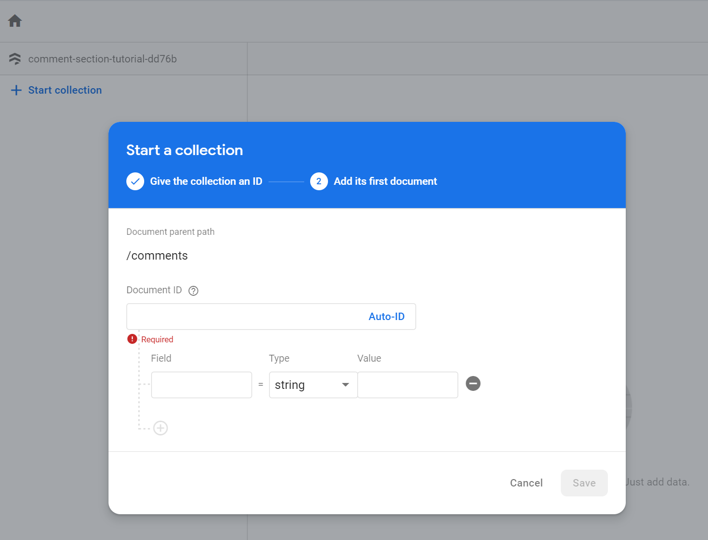 Firestore Auto Id new document page