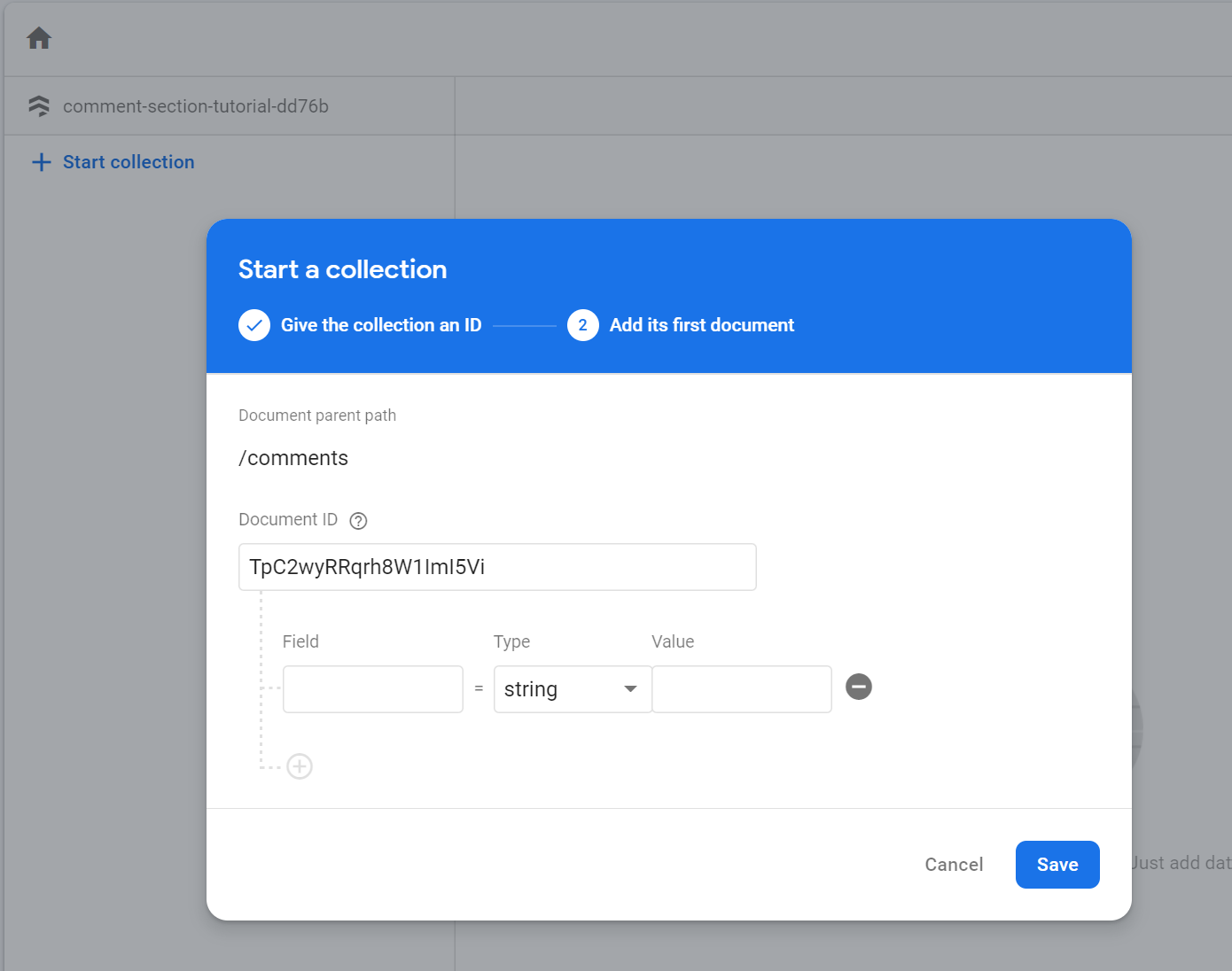 Firestore save new blank document page