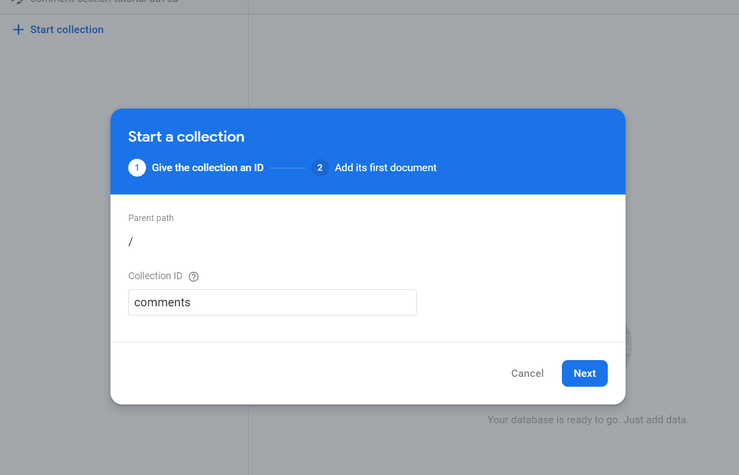 Firestore Collection Name page