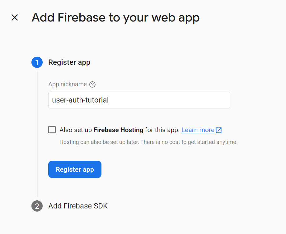 Firebase app name screen