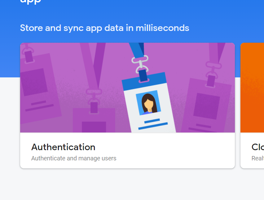 Firebase authentication icon on the project dashboard