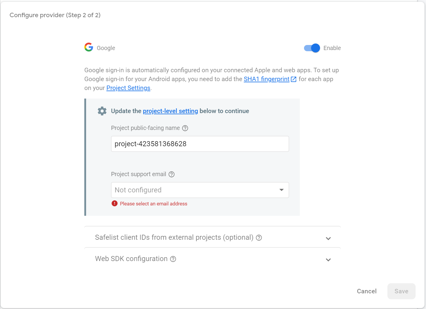 Firebase authentication google provider screen