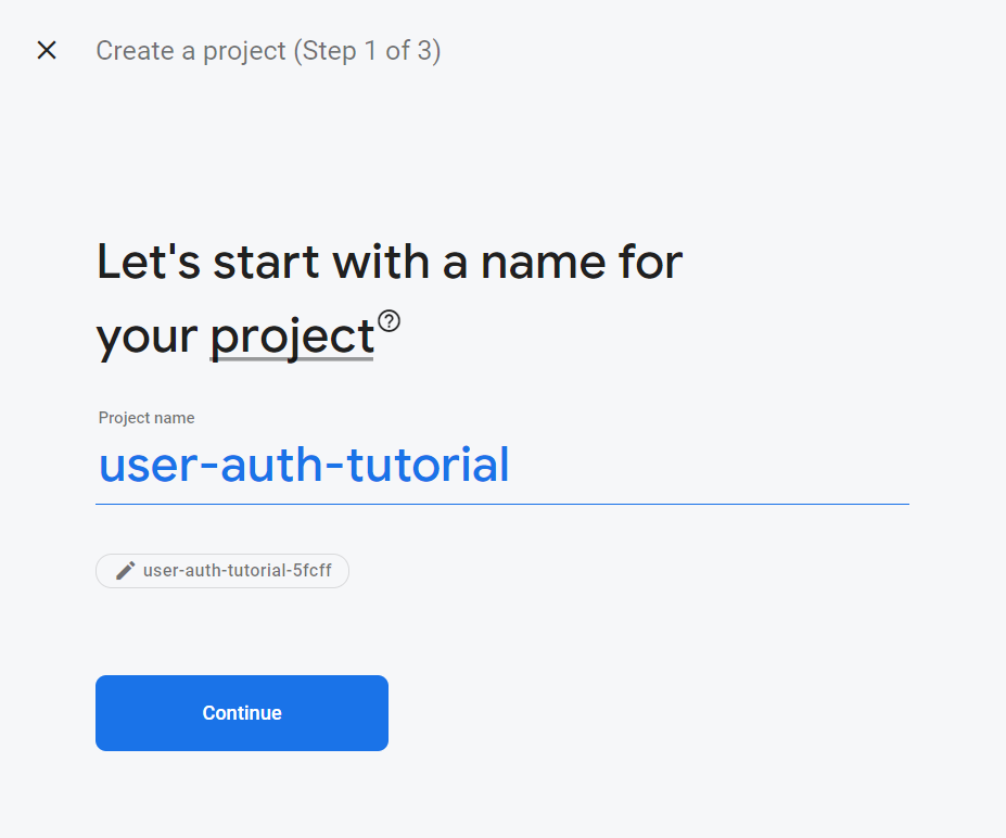 Firebase project name screen