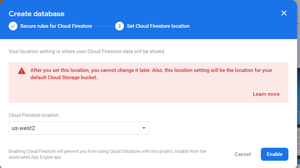 Firebase selection location screen