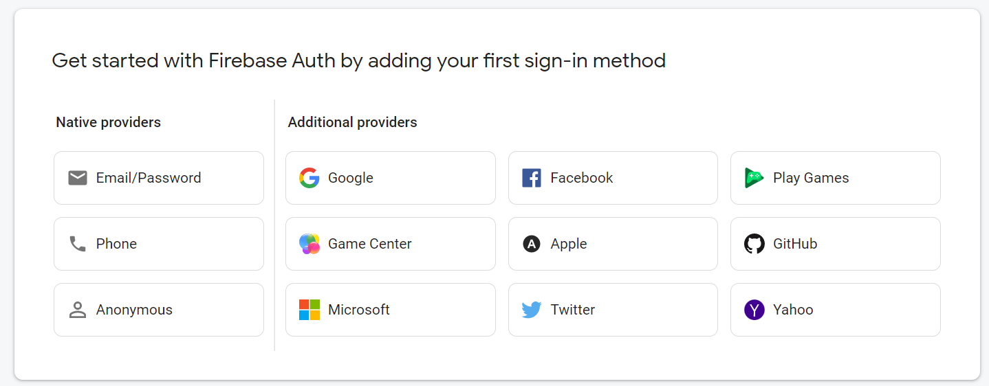 Firebase authentication select provider screen