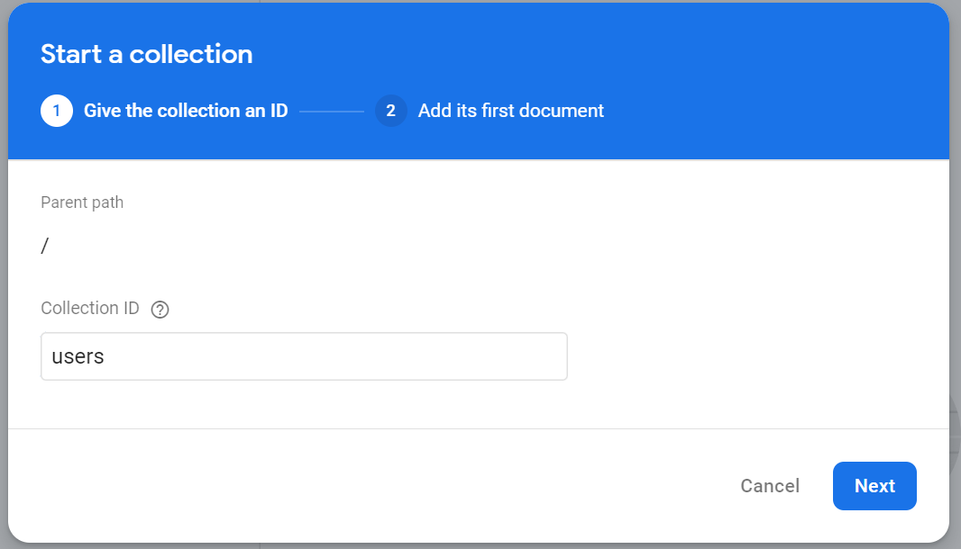 Firebase name collection screen