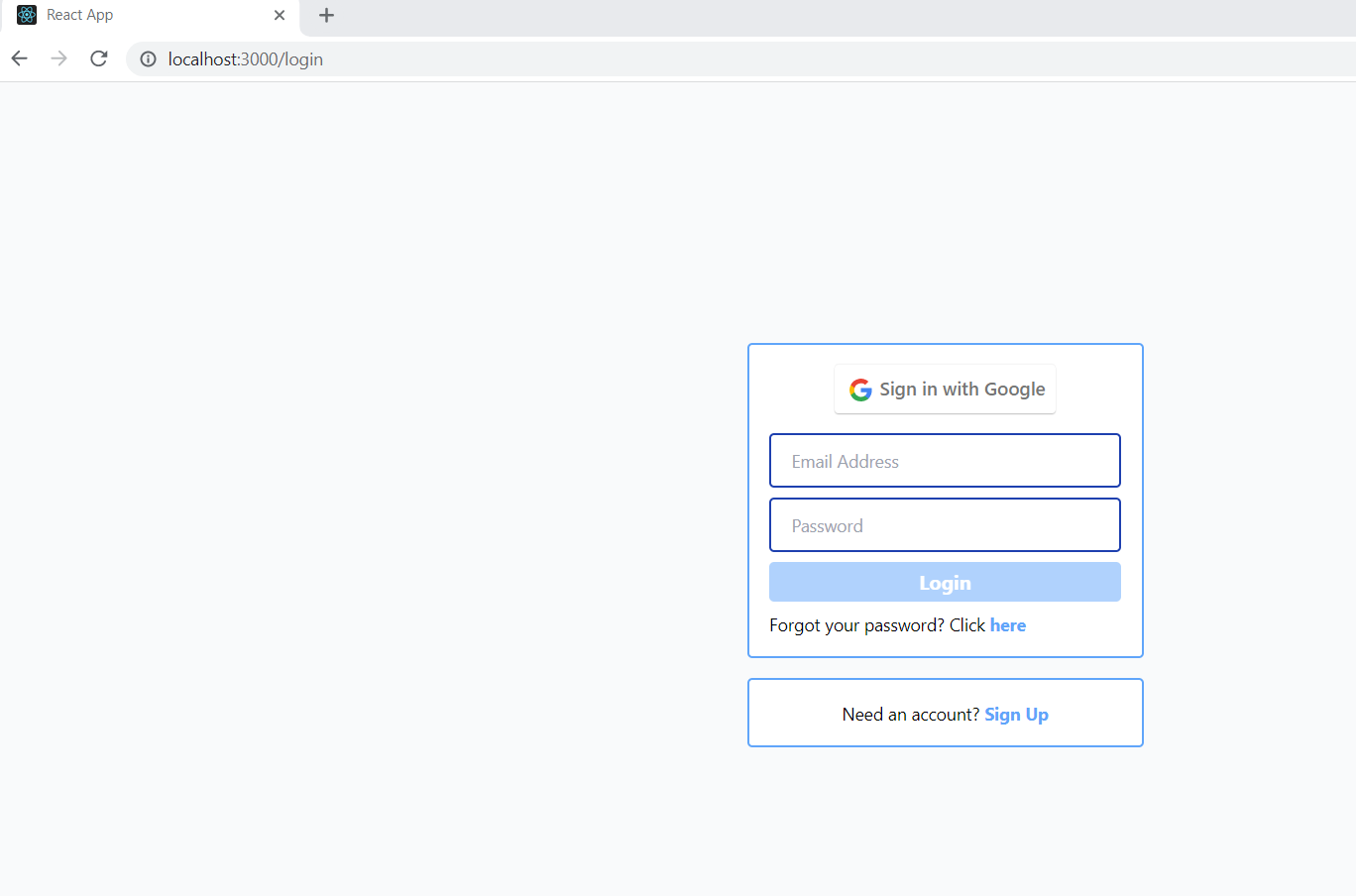 Login screen