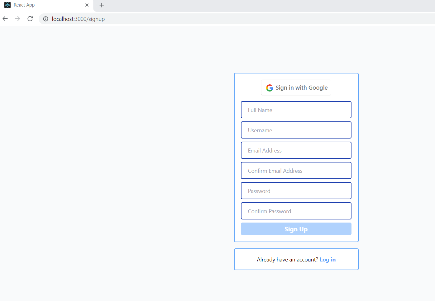 Signup screen