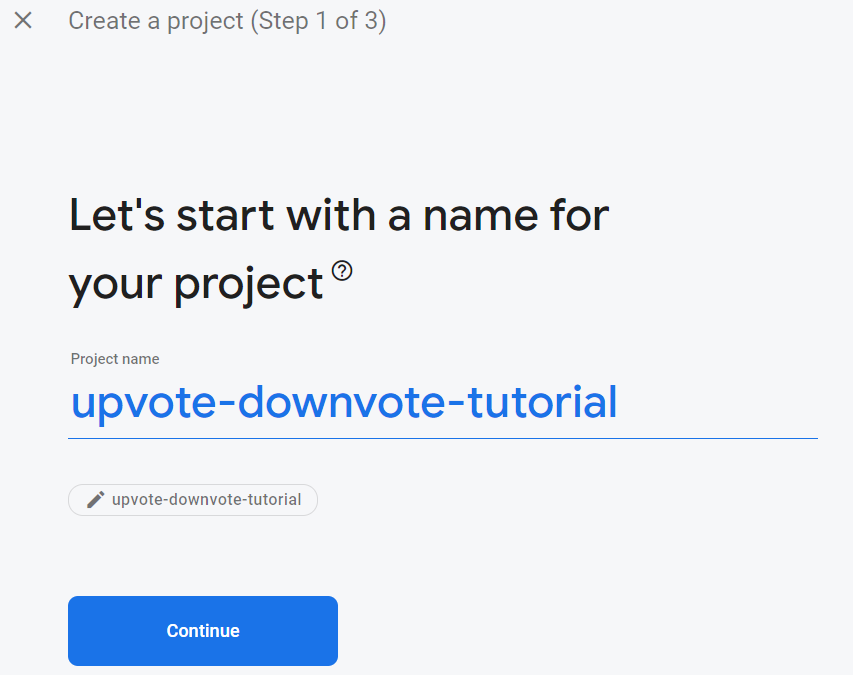 Firebase project name screen